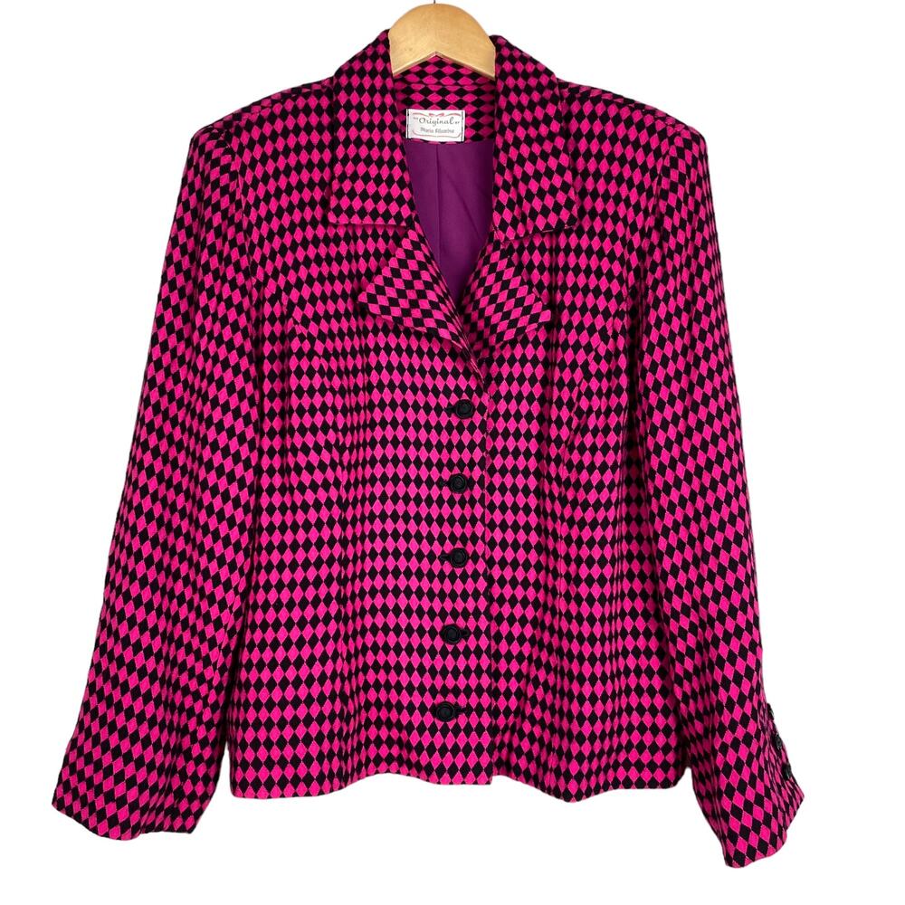 Vintage Designer 80’s Pink and Black Harlequin Blazer Jacket